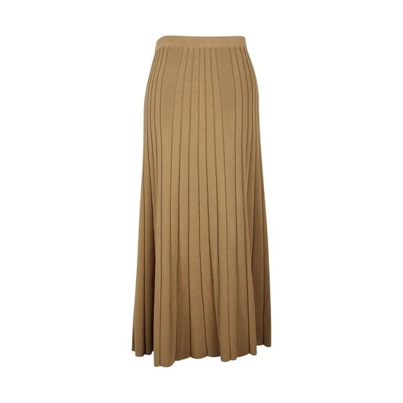 Sandro Paris Ribbed Pleated Midi Skirt in Khaki Viscose - Picture 3 of 5